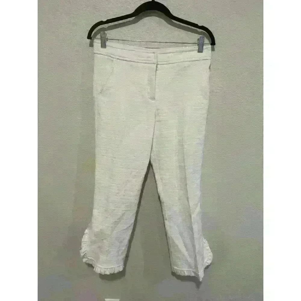 Trina Turk Straight Leg Ruffled Hem Trouser Tweed Pants Sz 4